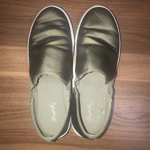 Olive slip on sneakers